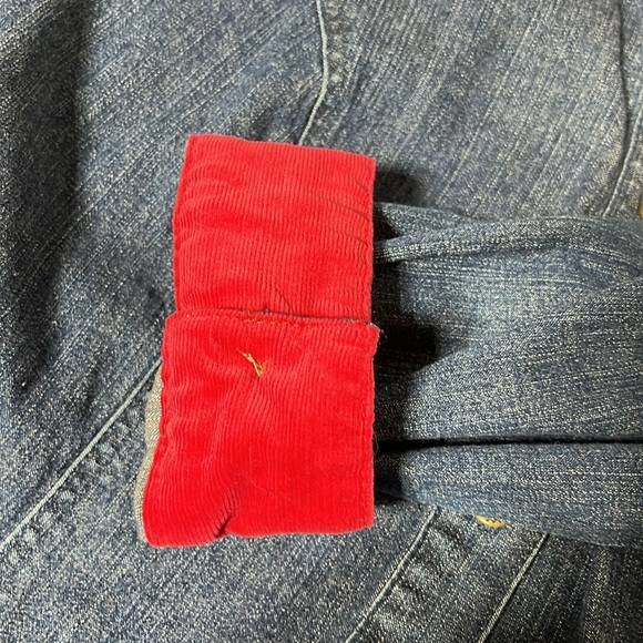Vtg Denim 3/4 sleeve button up dress/duster size medium red corduroy cuffs - Picture 11 of 12